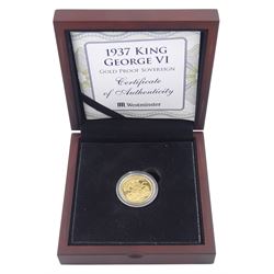 King George VI 1937 gold proof full sovereign coin, cased with Westminster certificate
