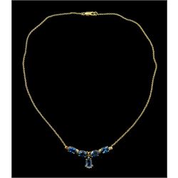 9ct gold London blue topaz and diamond necklace, hallmarked