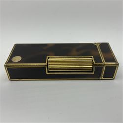 Dunhill Rollagas lighter, in gold plated tortoiseshell pattern case, stamped with AD shield to base and in original brown velvet Dunhill pouch, lighter H6.4cm
