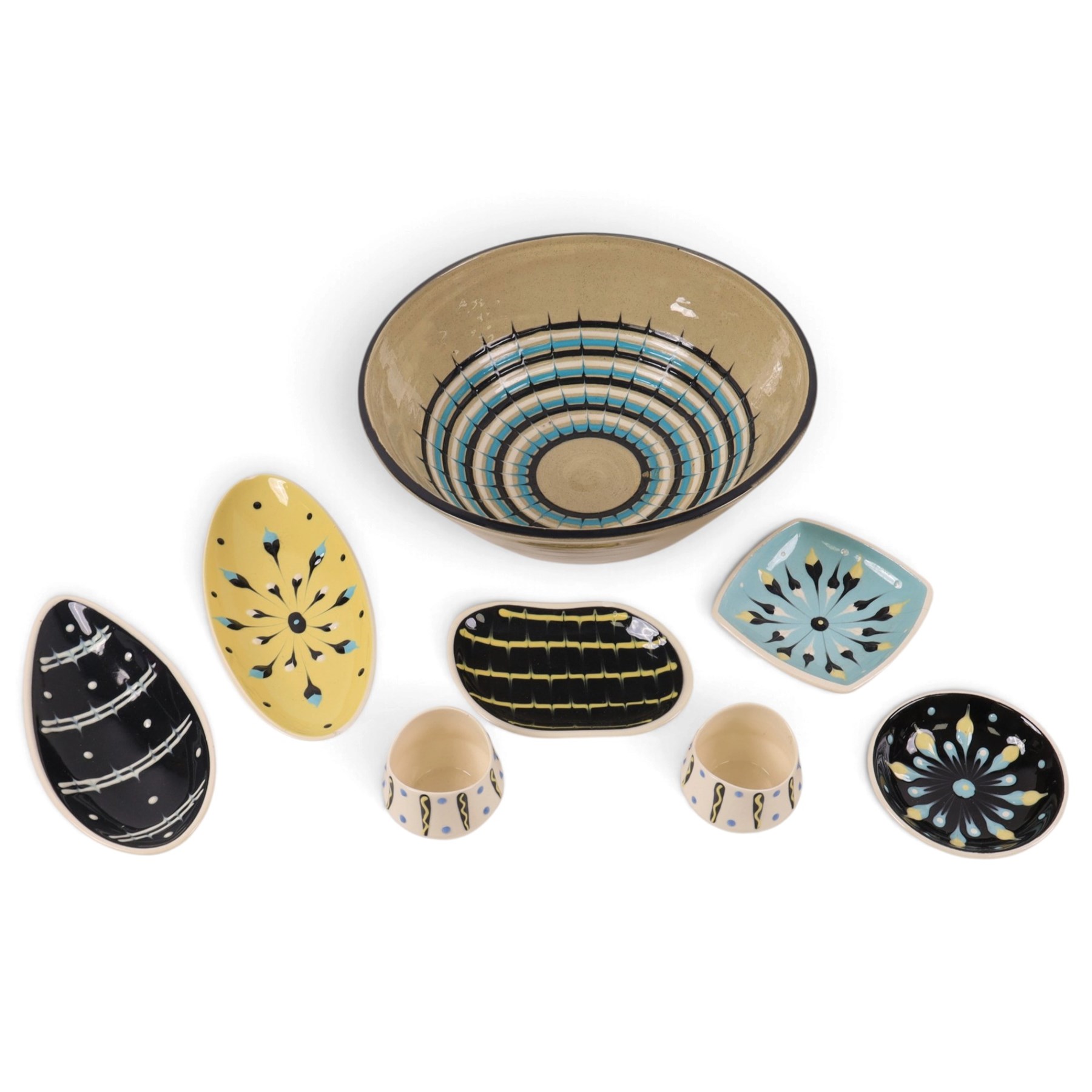 John Clappison for Hornsea pottery bowl, together with five trinket dishes and two cups 