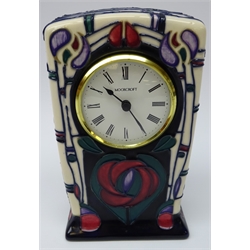  Moorcroft Mackintosh style mantle clock designed by Rachel Bishop, H15.5cm   