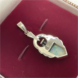 Silver opal and marcasite openwork pendant, boxed 