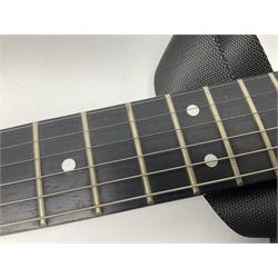 Encore black electric cut-away guitar L96cm; and Spanish Victor Garcia model 187 acoustic guitar, bears label dated 1972 L99cm; each in soft carrying case (2)