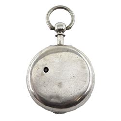 Victorian silver pair cased English lever fusee pocket watch by John Bryson & Son, Dalkeith, No. 38736, round pillars, engraved balance cock with diamond endstone, white enamel dial with Roman numerals and subsidiary seconds dial, case by Philip Woodman & Sons, London 1866