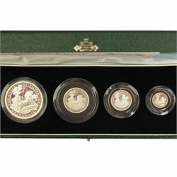 The Royal Mint United Kingdom 1997 silver proof Britannia four coin set, cased with certificate
