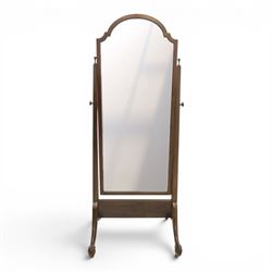 Georgian style mahogany cheval mirror, arched rectangular mirror plate within a moulded fr...