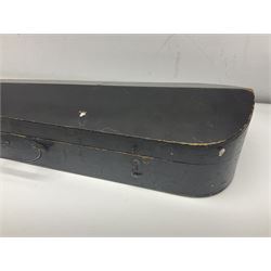 German violin c1900 for re-assembly with 36cm two-piece maple back and ribs and spruce top; L59cm; in ebonised wooden 'coffin' case with two bows