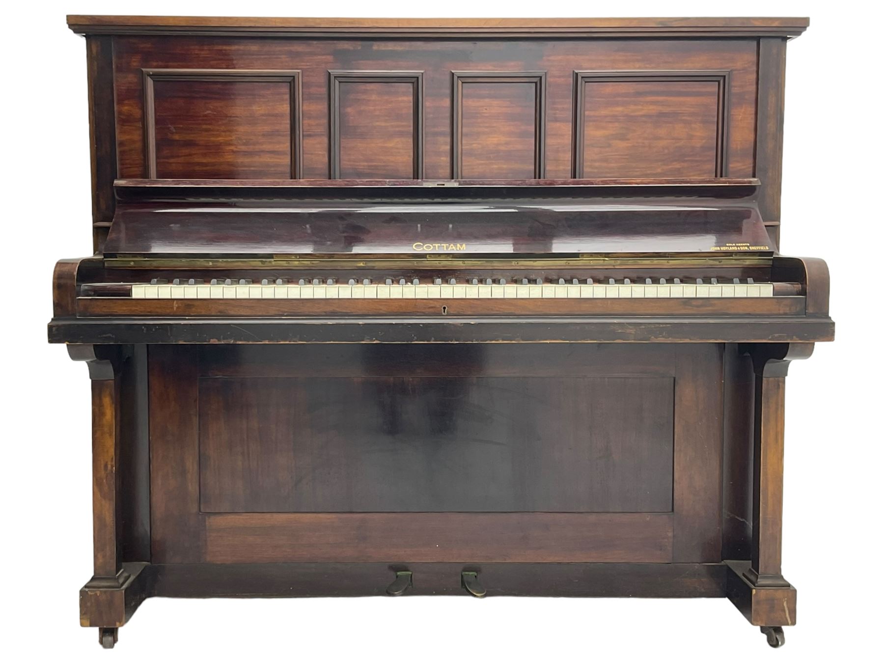 Cottam - Early 20th century (1920's) mahogany cased upright piano, with an overstrung frame and overdamper action, 85 notes A-A (seven octaves).