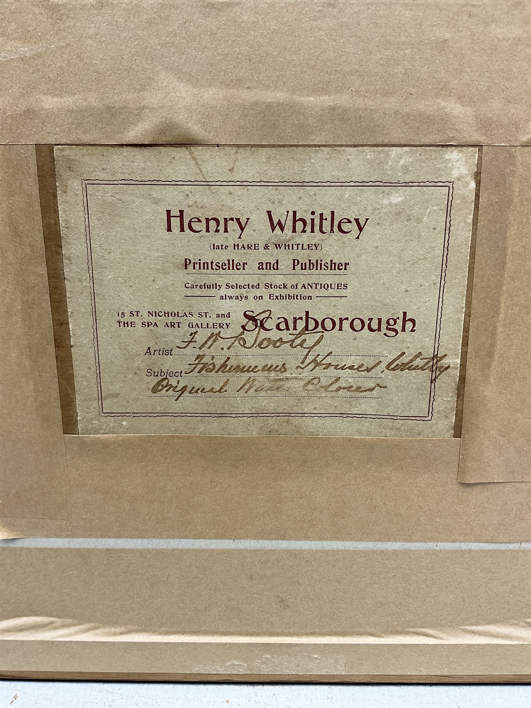 Frederick William Booty (British 1840-1924): Arguments Yard - Whitby, watercolour signed, original Henry Whitley title label verso 31cm x 18cm