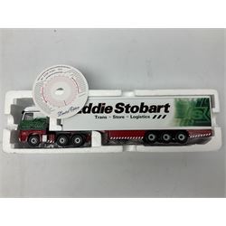 Corgi Eddie Stobart - two Special Edition Hauliers of Renown lorries; CC13749 Scania R Curtainside Trailer and CC15508 Volvo F10 Curtainside; and limited edition Hauliers of Renown CC13801 Mercedes-Benz Actros Fridge Trailer; all boxed (3)