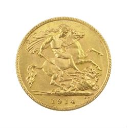 King George V 1914 gold half sovereign coin