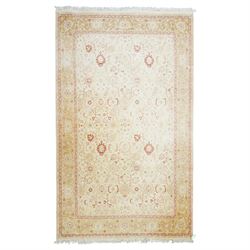 Modern Pakistani Oushak style wool hand-knotted carpet,  ivory field with an all-over scro...