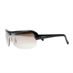 Prada - half-rim shield-style sunglasses in black acetate, with graduated smoke lenses and...