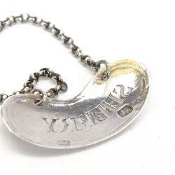 Georgian silver 'Sherry' decanter label, of curved form with pierced lettering, hallmarked Hester Bateman, no date mark
