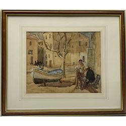 Maude Burge (New Zealand 1865-1957): Continental Fishing Town, watercolour unsigned 33cm x 40cm