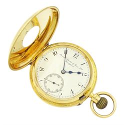 Edwardian 18ct gold half hunter keyless lever presentation pocket watch by Manoah Rhodes &...