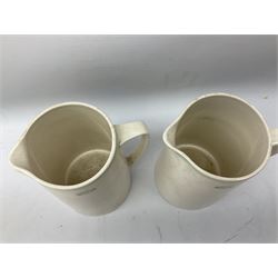 Wilson Line of Hull - five graduated ceramic jugs by Weatherby, Adams and Crown Ducal, largest H22cm, sets of six port and liqueur glasses, four silver plated menu holders and glass ashtray (22)  