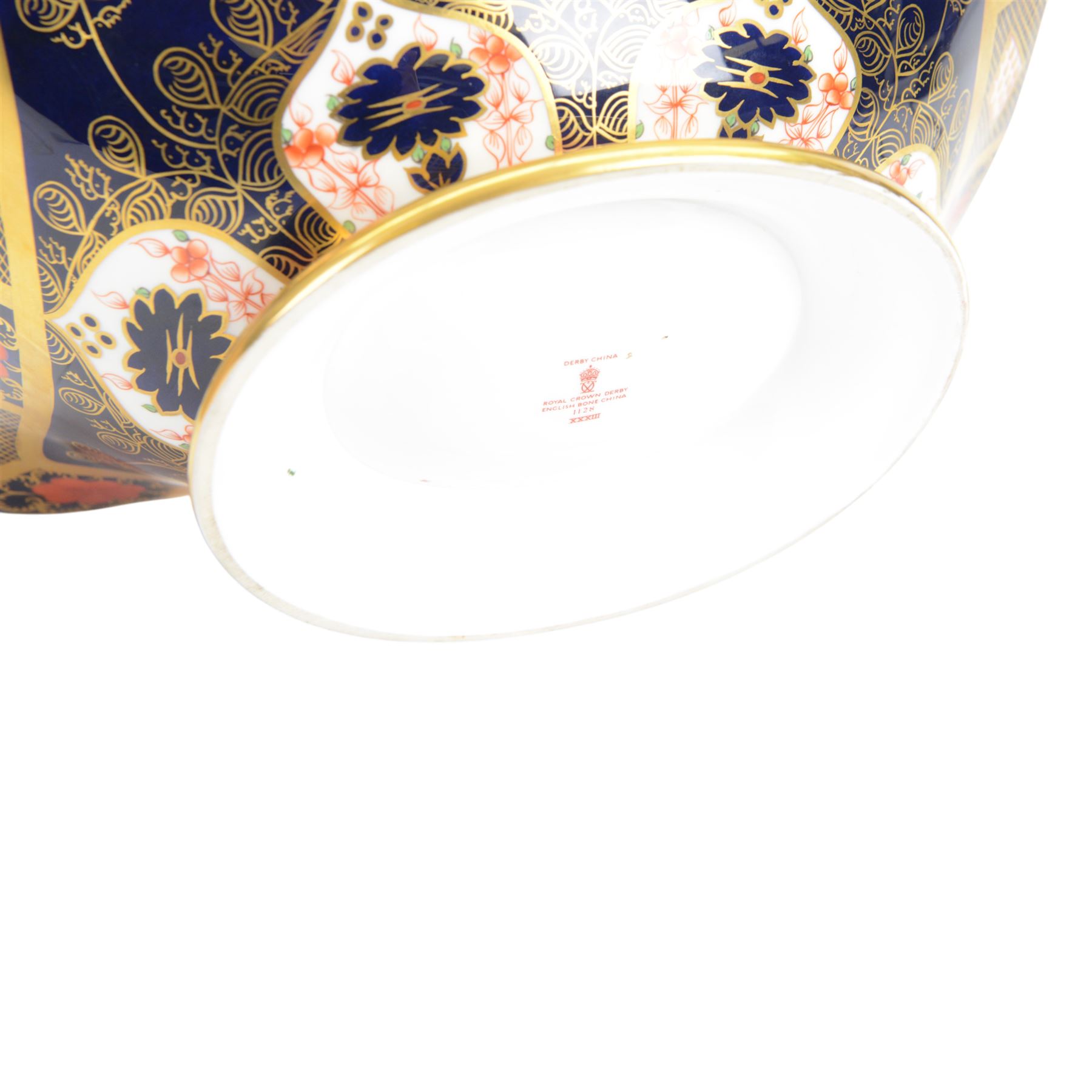 Royal Crown Derby Imari 1128 pattern twin handled comport dish, H12cm, L30cm