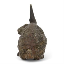 In the manner of Franz Bergman, seated hare, late 19th/early 20th century Austrian cold painted bronze, with indistinct impressed mark beneath, H8cm L9.5cm