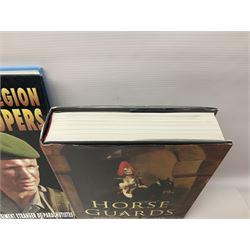 Seven military reference books - Histoire Mondiale Des Parachutistes; Yves Debay: French Foreign Legion  Paratroopers; Bragg & Turner: Parachute Wings; Barney White-Turner: Horse Guards; and three works on uniforms/standards (7)
