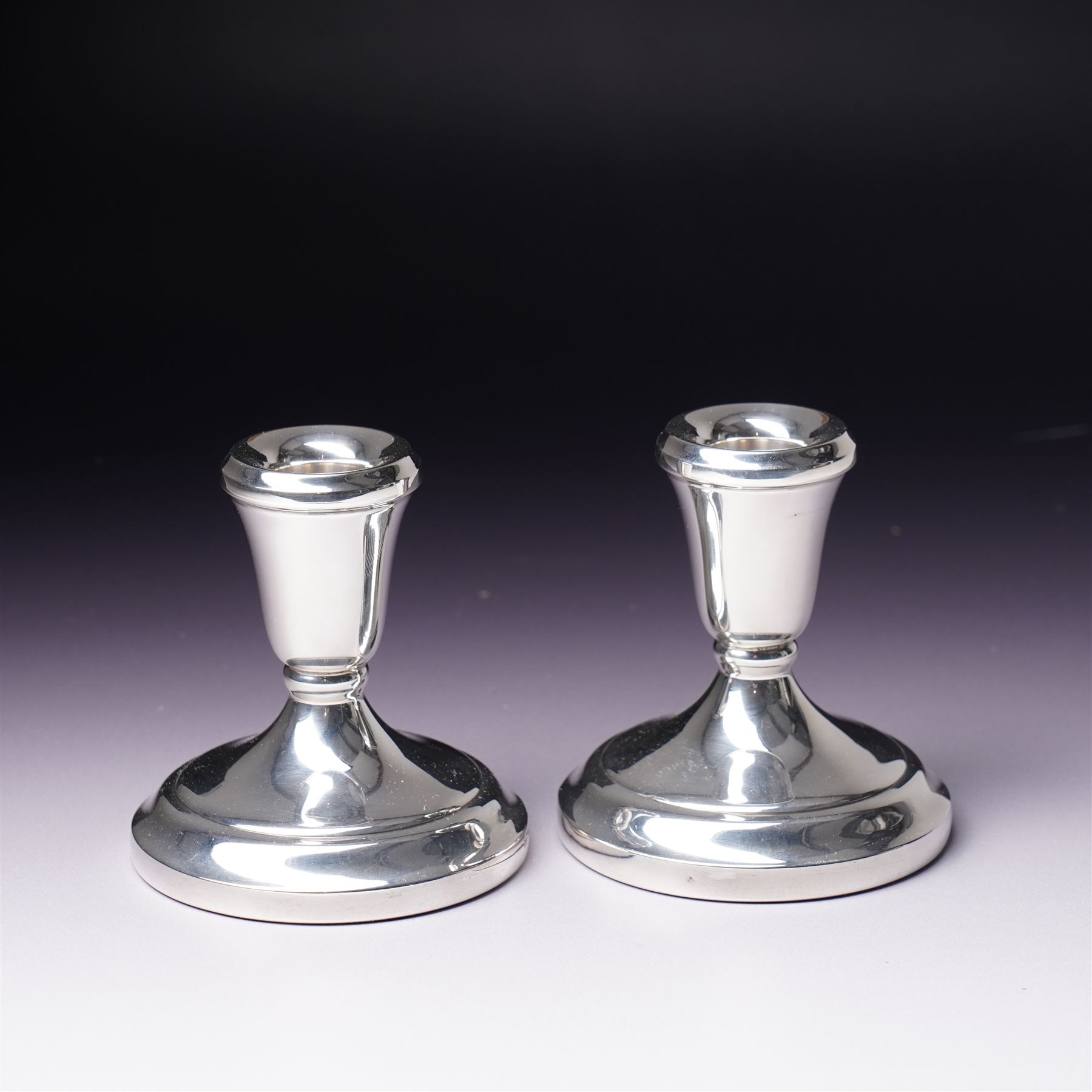  Pair of silver dressing table candlesticks with circular bases H9cm Birmingham 1993 Maker Laurence R Watson & Co