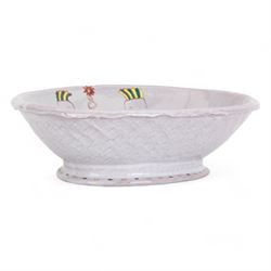 Hylton Nel (1941-) Studio pottery pedestal dish of oval from, 1995, the white ground decorated internally with two stylised figures, with makers mark and date to the base HN.14.12.95, H10cm, L30cm 