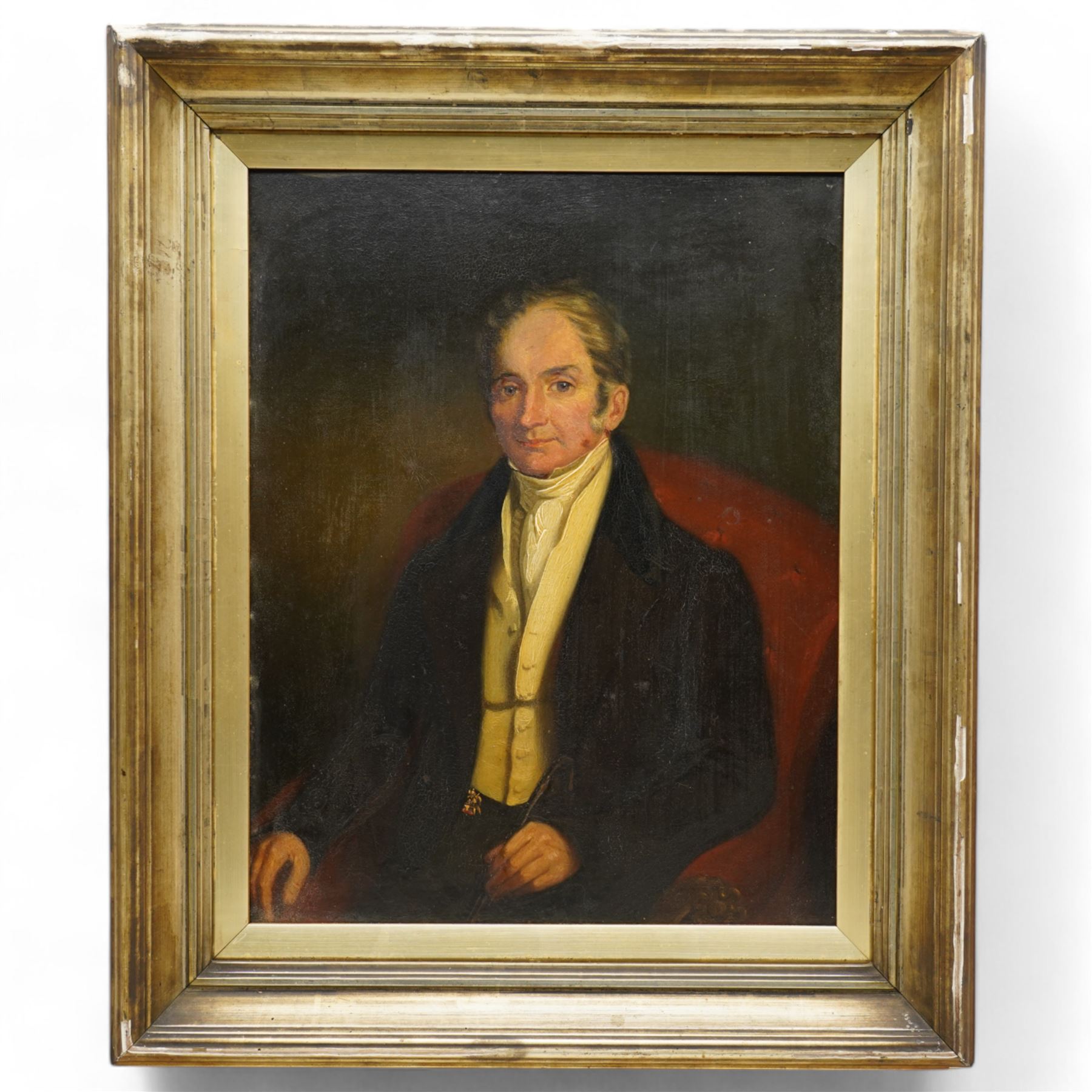 English School (19th century): Portrait of 'Thomas Kirkby' , oil on board unsigned, inscribed 'Sometime editor of the Leeds Intelligencer (newspaper), formerly of Leeds Mercury' verso 44cm x 34cm