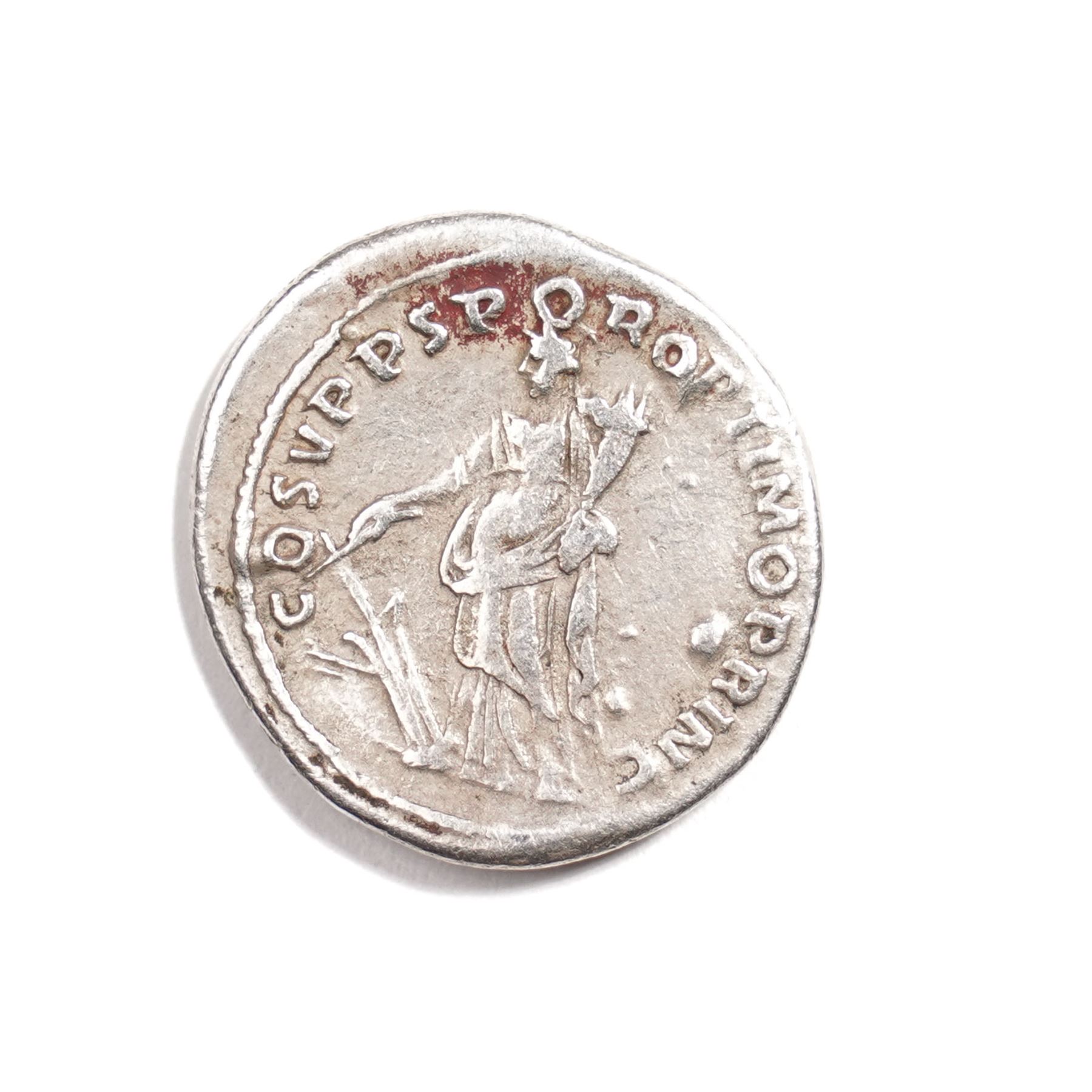 Roman Empire - Trajan (AD 98-117): Silver Denarius coin, obverse laureate head of Trajan right, legend IMP TRAIANO AVG GER DAC P M TR P; reverse Fortuna standing left, holding rudder and cornucopia, legend SPQR OPTIMO PRINCIPI; AD 103-111, Rome mint
