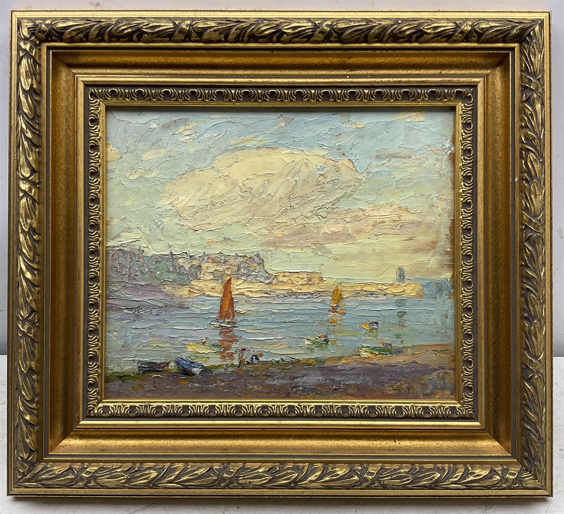 John William Howey (Staithes Group 1873-1938): 'Evening - Hartlepool Harbour', oil on panel signed, titled verso 24cm x 29cm 
Provenance: private collection, purchased T B & R Jordan Fine Art Specialists, Stockton on Tees; the Jordans were responsible for dispersing the estate of Robert Leslie Howey (1900-1981), the artist's son. A fine example of English Impressionism, exemplifying the Staithes Group's French influence.