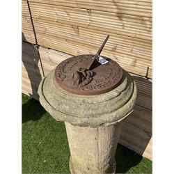Stone garden sundial on column base - THIS LOT IS TO BE COLLECTED BY APPOINTMENT FROM DUGGLEBY STORAGE, GREAT HILL, EASTFIELD, SCARBOROUGH, YO11 3TX
