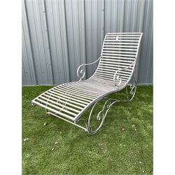 Metal curved garden lounger - washed grey finish - THIS LOT IS TO BE COLLECTED BY APPOINTMENT FROM DUGGLEBY STORAGE, GREAT HILL, EASTFIELD, SCARBOROUGH, YO11 3TX