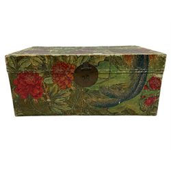 Camphor wood sea chest and a painted covered trunk
