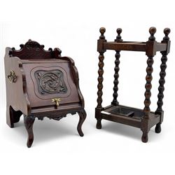 Late Victorian mahogany coal purdonium and umbrella stand, the coal purdonium with carved ...