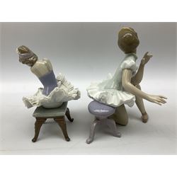 Lladro figures, Opening night no. 5498 and Curtains Up no. 6325, tallest example H17.5cm