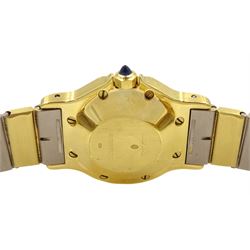 Cartier Santos ladies 18ct white and yellow gold automatic wristwatch, hexagonal case, white dial with date aperture and sapphire crown, on 18ct gold bracelet, hallmarked, with gold-over clasp, with red pouch