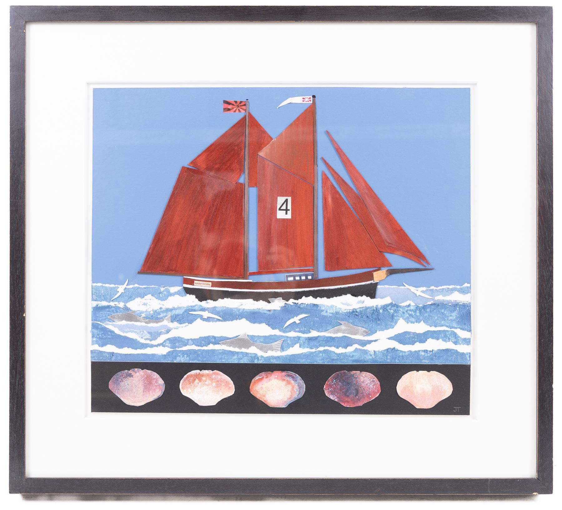 John Thornton (Northern British 1944-): ‘Topsail 3’, hand painted assemblage signed with initials, titled verso 30cm x 35cm 