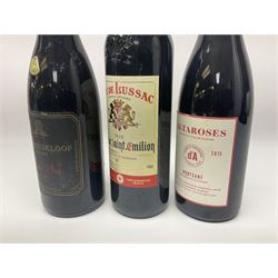 Mixed wine, comprising two bottles Les Jamelles 2009 Reserve Mourvedre, 750ml 13.5% vol, Joan d'Anguera 2015 Altaroses, 75cl 14% vol, Roc de Lussac 2010, Lussac-Saint-Emilion, 750ml, 14% vol and Rhebokskloof, 1997 Gamay Noir, 750ml, 13.5% vol (5)