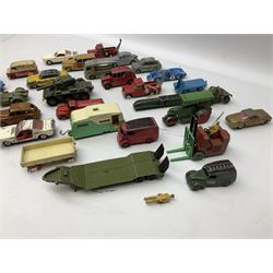 Dinky/Corgi - twenty-nine unboxed and playworn die-cast models including Mobilgas Tanker, two BEV Trucks, Aveling-Barford steam roller, Coventry Climax fork-lift, Hudson Hornet, Vanguard, Post Office Telephones Van, Royal Mail Van etc