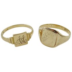 Two 9ct gold signet rings, hallmarked