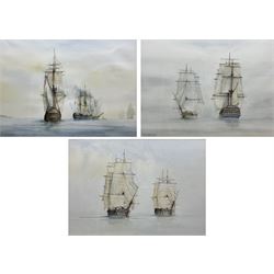 David C Bell (British 1950-): 'Becalmed' 'Into Battle' and 'Unexpected Encounter', set three watercolours signed and dated 1976, each titled and numbered 1-3 verso, max 30cm x 41cm (3)
