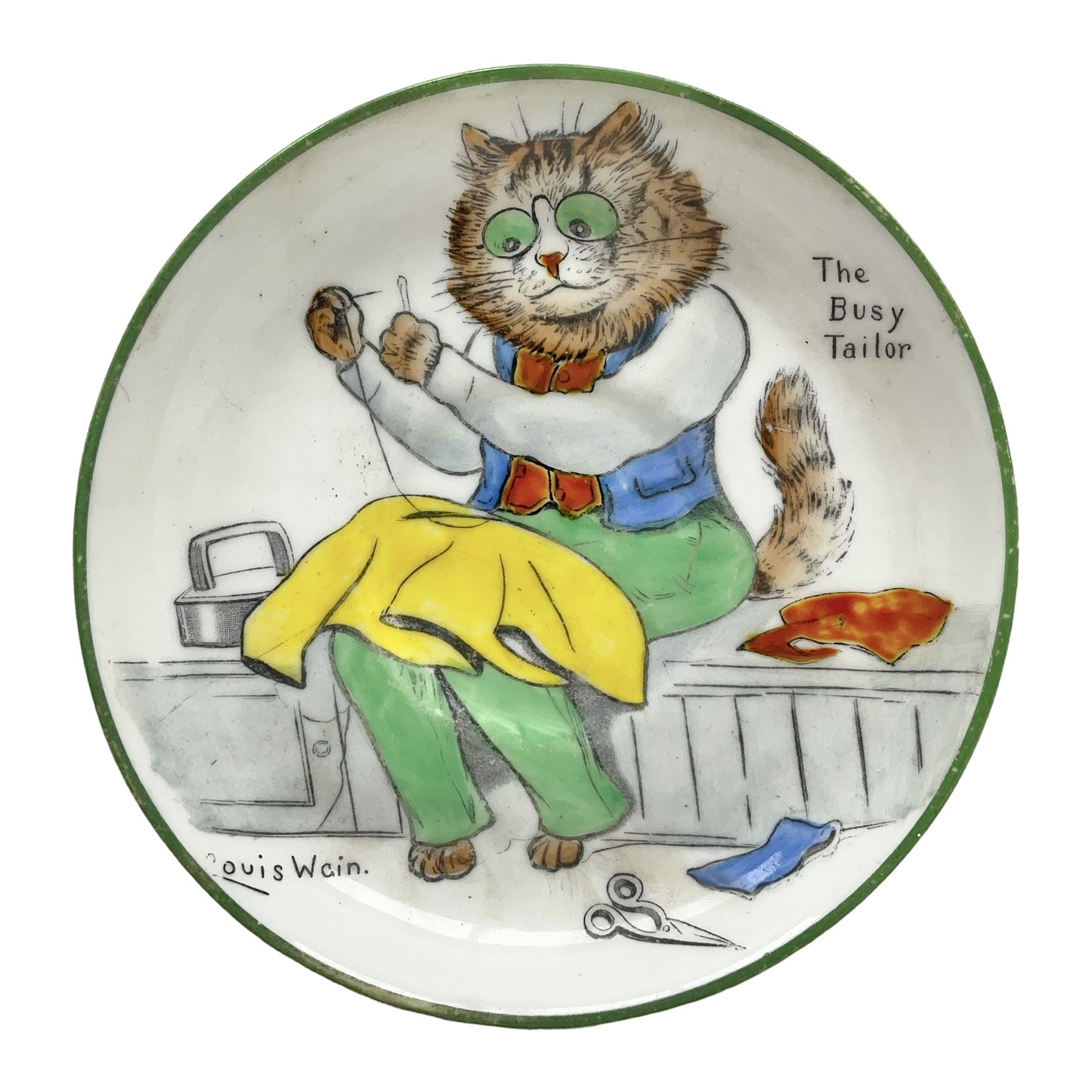 Paragon China Louis Wain 'The Busy Tailor'  hand painted saucer, from the Tinker Tailor series, D13.5cm