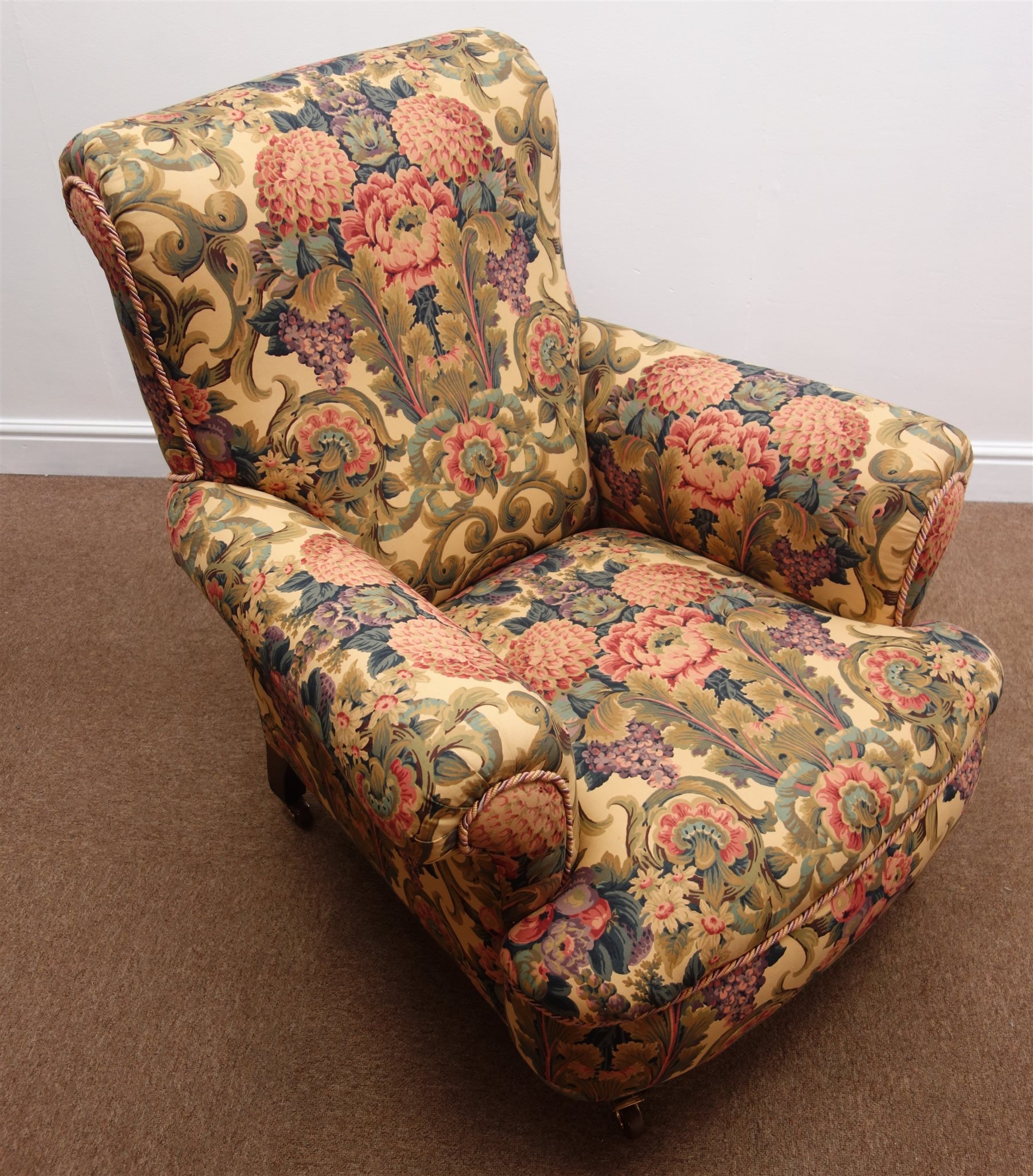 Victorian armchair, upholstered Liberty 'Finsbury' fabric, on mahogany
