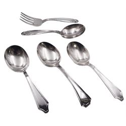 20th century American silver Prelude pattern baby spoon and fork set, with foliate detail to terminals, marked International Sterling Prelude, together with three further 20th century American silver baby spoons, the first example marked Gorham Sterling, and a pair marked International Sterling, approximate total silver weight 3.13 ozt (97.4 grams)