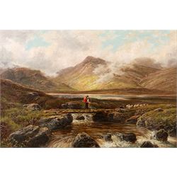 Tom Seymour (British 1840-1904): Shepherdess Carrying Infant on Her Back - Glenmuick, oil ...
