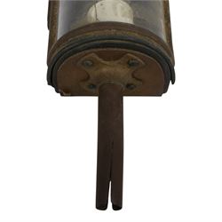 20th century brass and copper carriage lantern, with curved glass front, the brass oval plaque with details for Shand Mason & Co Fire Engine makers, Upper Ground Street, Blackfriars Rd, London, H32cm