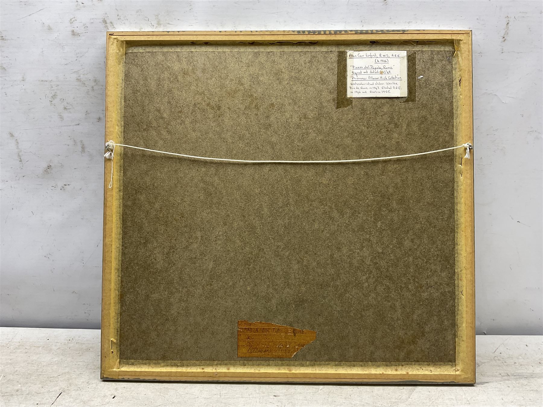 Alan Carr Linford (British 1926-): 'Piazza del Popolo' Rome, pencil and wash signed '48, titled on label verso 26cm x 30.5cm