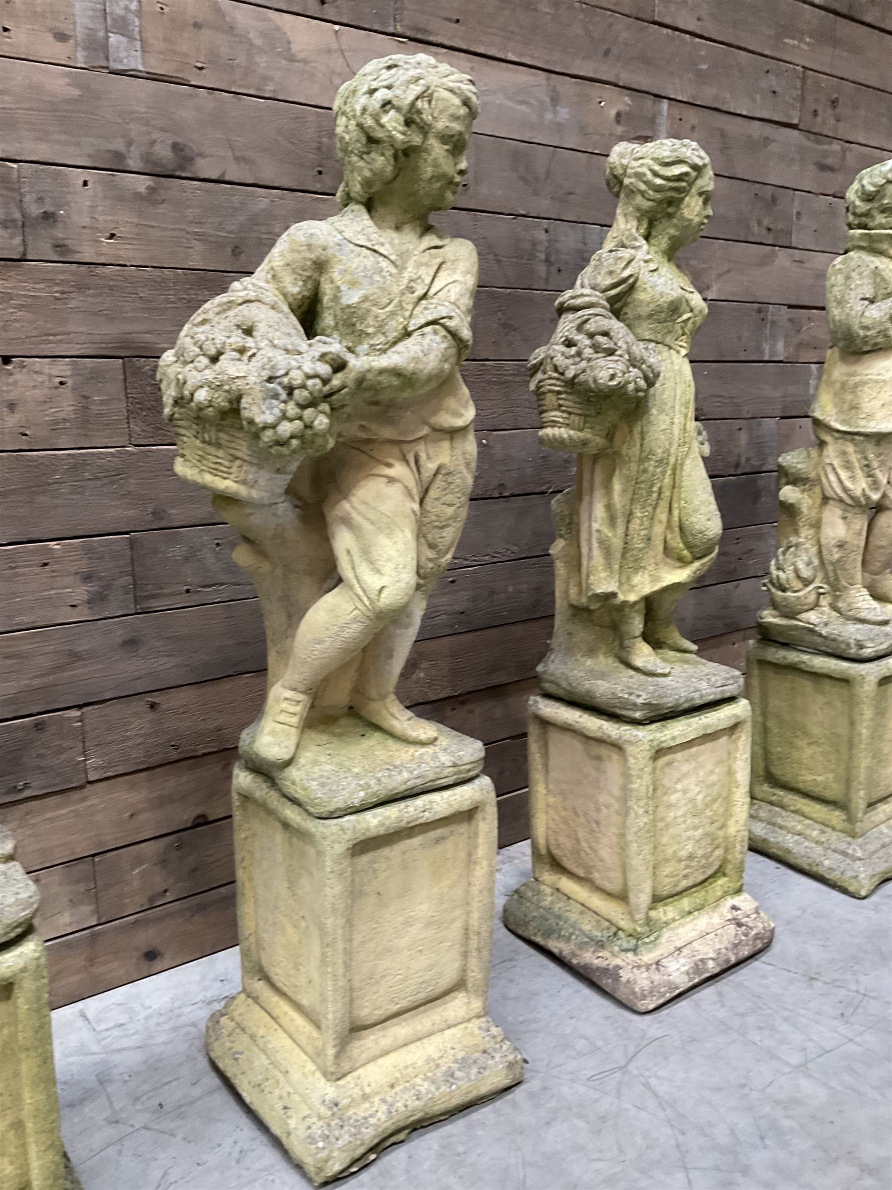The Four Seasons - set of four cast stone garden figures on plinths