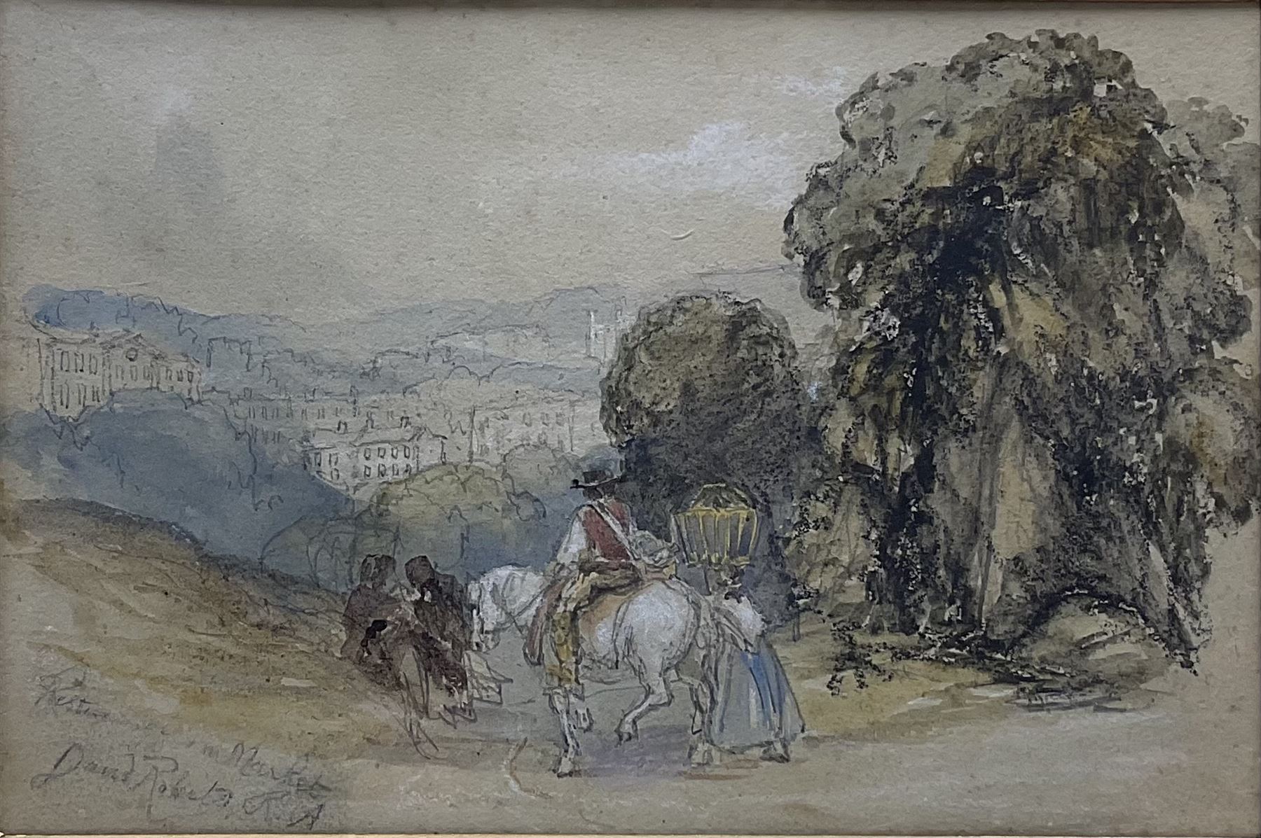 David Roberts RA (Scottish 1796-1864): 'Returning from Market', watercolour signed and titled in pencil 14cm x 22cm 