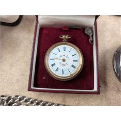 Silver Improved Patent open faced pocket watch, together with a silver Albert chain and a brass fob watch