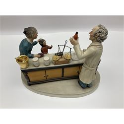 Two Capodimonte figure groups, both The Apothecary's Shop, modelled by R Guidolin, L28cm